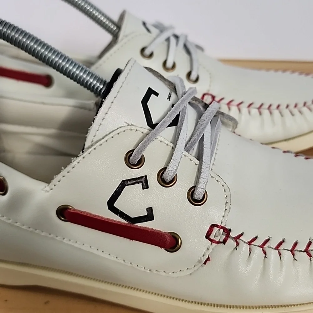 Command Athletics Mens Leather Baseball Boat Shoe Limited Edition White Red Sz 7